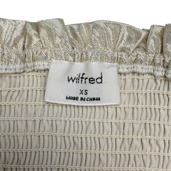 Aritzia Wilfred Ballad Smocked Metallic Mini Skirt Ruffle Hem Cocktail Bodycon - Picture 4 of 6